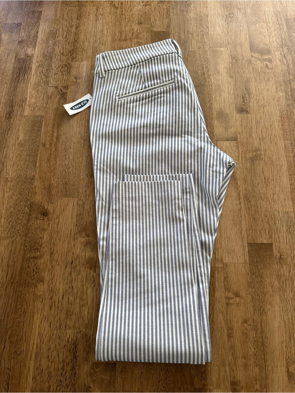 Old Navy Pixie High Rise Slim White and Navy Striped Pants - Picture 9 of 11
